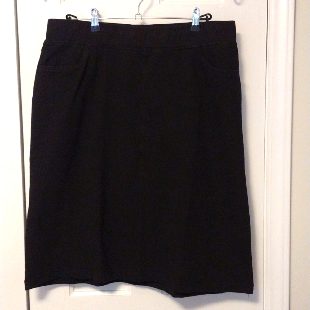 Denim&Co. Black Knit Denim Skirt size L NEW